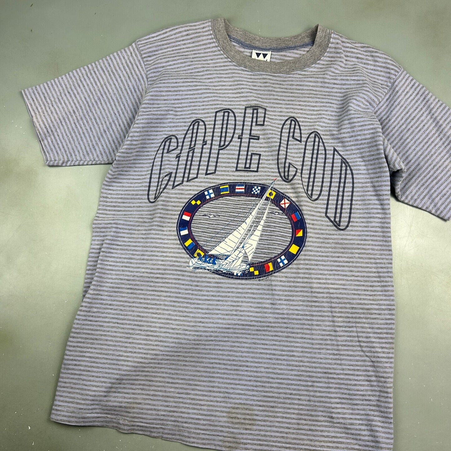 VINTAGE 90s | CAPE COD Sail Boat Striped T-Shirt sz M Men Adult