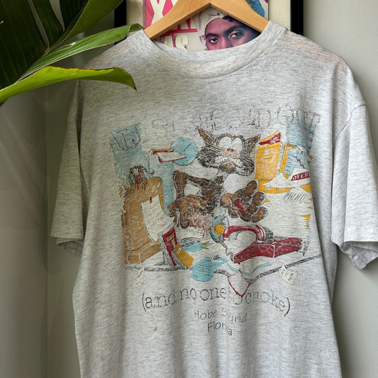 VINTAGE 90s | All Stressed Out & No One To Choke! Cat T-Shirt sz L Adult