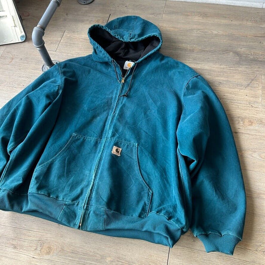 VINTAGE | Carhartt Teal Thermal Lined Hooded Jacket sz 3XL