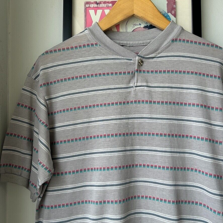 VINTAGE 90s | Striped Henley Blank T-Shirt sz M