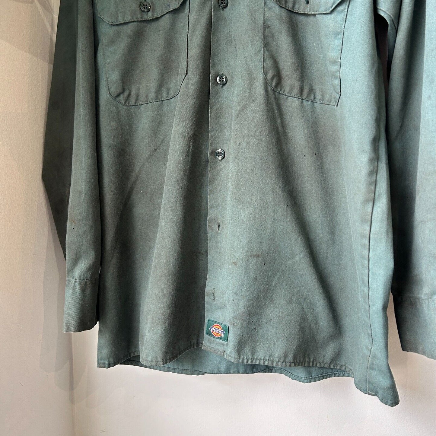 VINTAGE | Dickies Legend Green Distressed Button Down Shirt sz S Adult